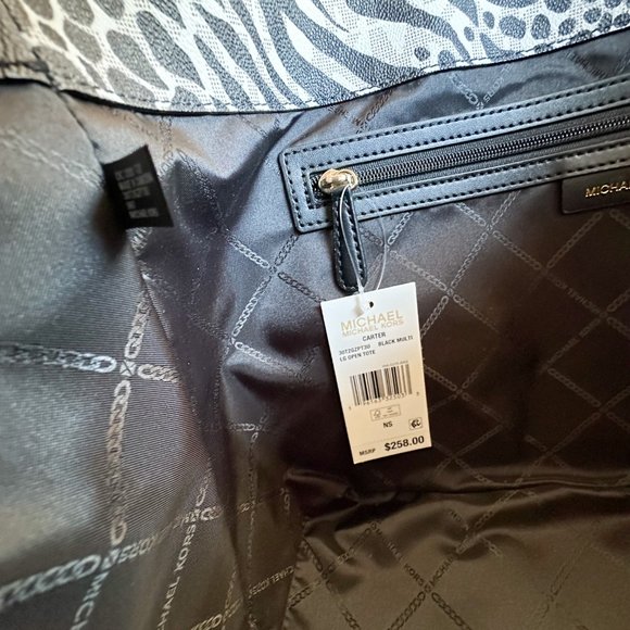 Michael Kors Carter Large Open Tote Bag + Double Zip Wallet MK Zebra Print Black - Picture 10 of 16